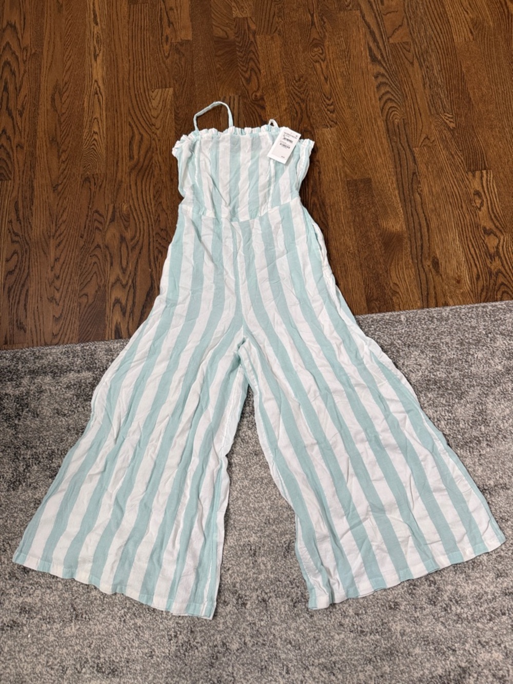 Nordstrom Girls Striped Wide-Leg Jumpsuit - Light Blue and White - XL